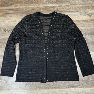 Ming Wang Cardigan szS Black and Gold Open-Front Nailhead-Trim Luxury Office